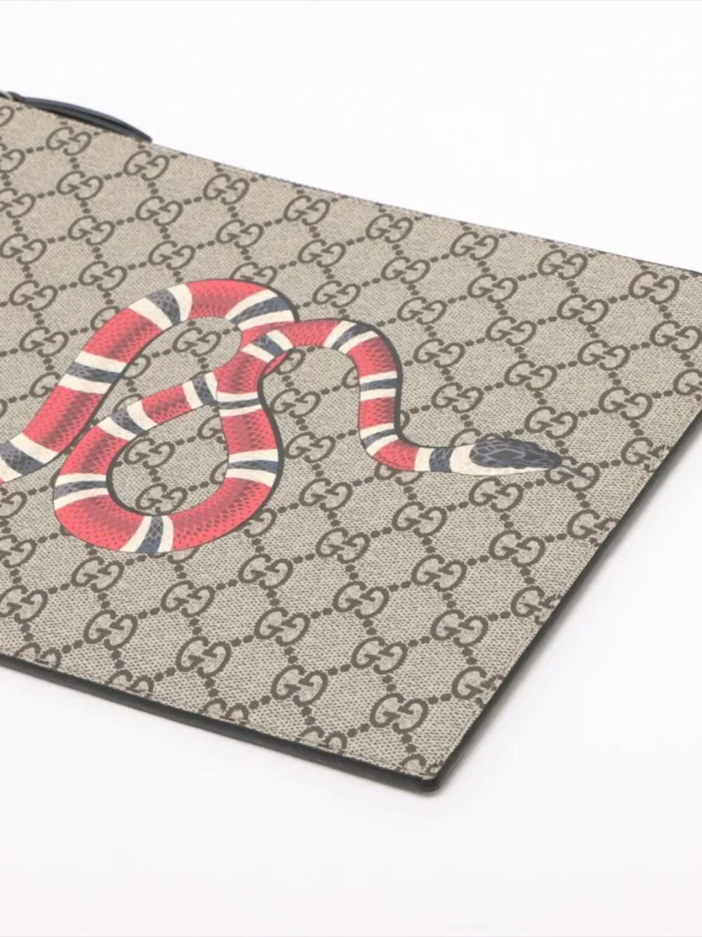 Gucci GG Supreme PVC & leather Clutch bag Beige x black 473904